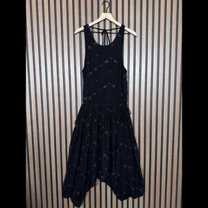 Free People Dress Large Black A Line Floral Gauze Knit Sleeveless Midi Back Tie
